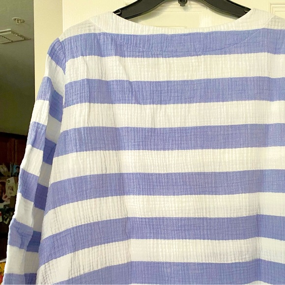 Habitat Periwinkle Blue and White Striped Shirt. 100% Cotton, 3/4 Sleeve  EC SzM - Picture 5 of 14